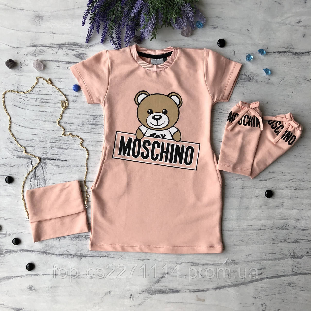 Літнє плаття на дівчинку з сумочкою і гетрами в стилі Moschino. Розмір 7 років
