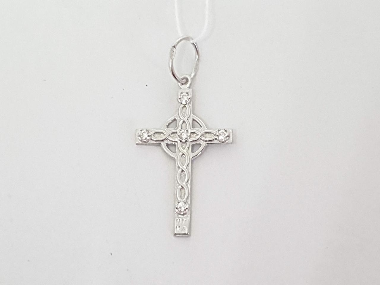 Срібний хрест Спаси і збережи з фіанітами. 31021Р