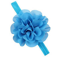 Повязка для девочек на голову голубая - размер универсальный (на резинке), цветок 10,5см