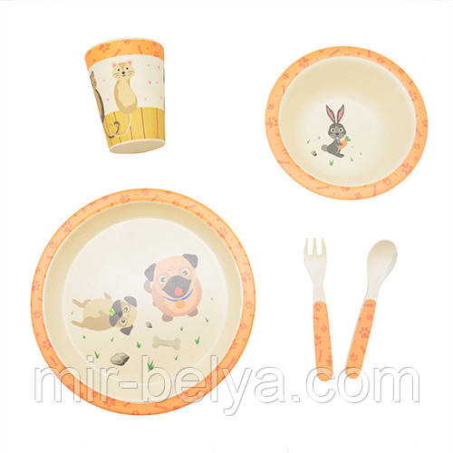 НАБІР БАМБУКОВИХ ПОНабор дитячої бамбуковій посуду 5 предметів СУДИ, фото 1