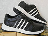 Кросівки чоловічі шкіряні чорні з трьома білими смужками adidas для прогулянок і спорту 44, фото 4