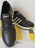 Кросівки чоловічі шкіряні чорні з трьома білими смужками adidas для прогулянок і спорту 44, фото 8