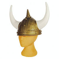 Шлем "Викинг" золотистый с белыми рогами