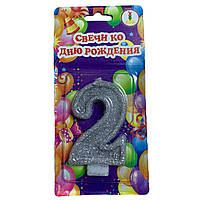 Свічки для торта ЦИФРИ срібло 2