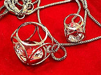 Кулон двойной с кристаллами на цепочке длина 60 см+70 см цвет основы серебро