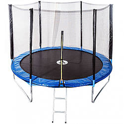 Батут для дітей Atleto 252 см із драбинкою, зовнішня сітка. Колір синій.
