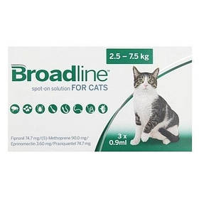 MERIAL Broadline SpotOn Cat (Бродлайн Спот-Він) Спепарат проти гельмінтів, бліх і кліщів у кішок, від2.5до7,5 кг