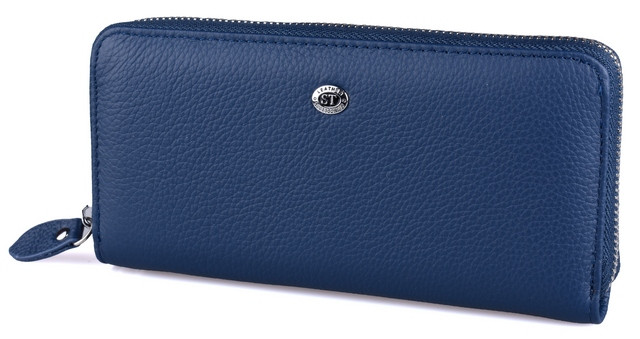 Жіночий шкіряний гаманець на блискавці ST 238 синій натуральна шкіра