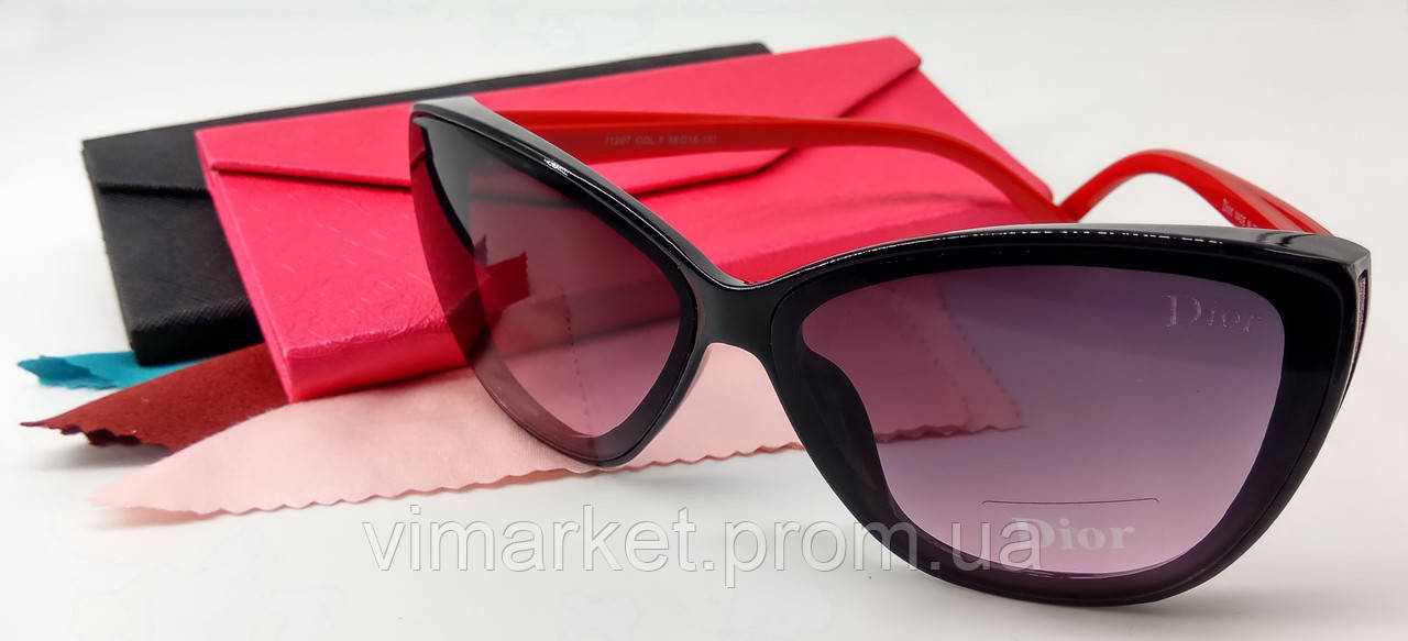 Сонцезахисні окуляри Dior 11207 Col.5 котяче око колір оправи чорний глянсовий, червоні дужки, лінзи градієнт