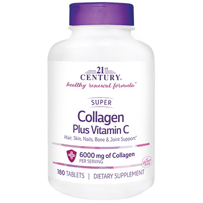 Препарат для суглобів і зв'язок 21st Century Super Collagen Plus Vitamin C 6000 mg, 180 таблеток