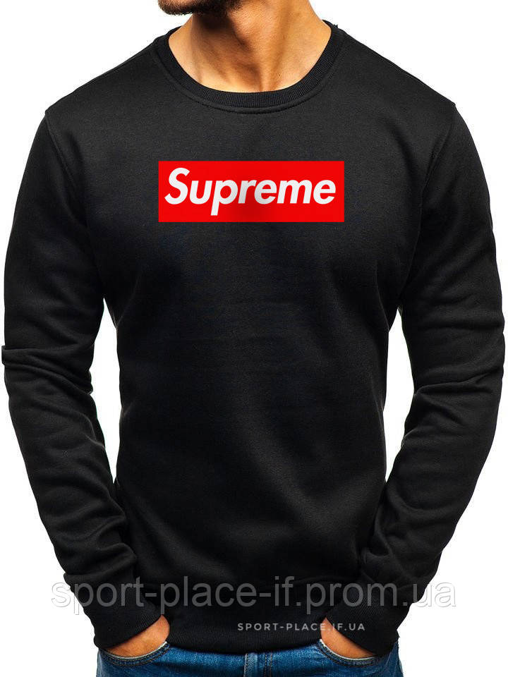 Чоловічий світшот Supreme (Супрім) чорний (велика емблема) толстовка лонгслив (чоловічий світшот)