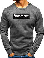 Мужской свитшот Supreme (Суприм) темно серый (большая чорная эмблема) толстовка лонгслив (чоловічий світшот)