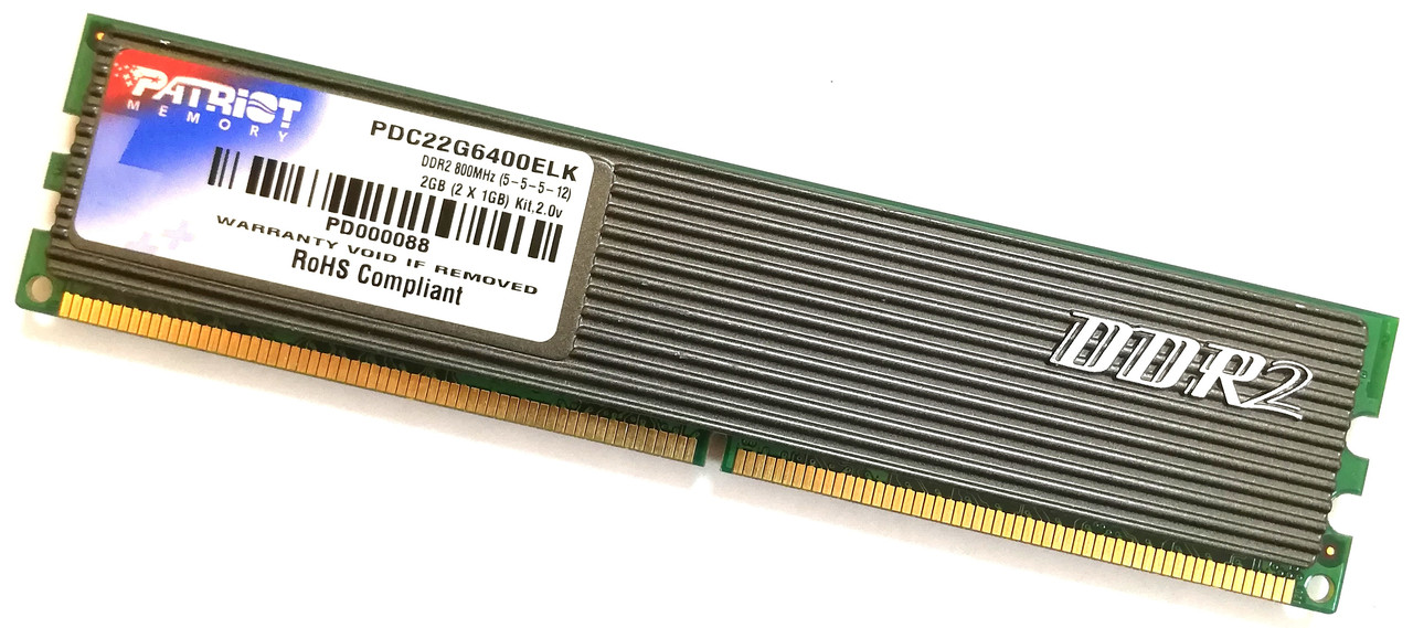 Игровая оперативная память Patriot DDR2 1Gb 800MHz PC2 6400U 2R8 CL5 (PDC22G6400ELK) Б/У