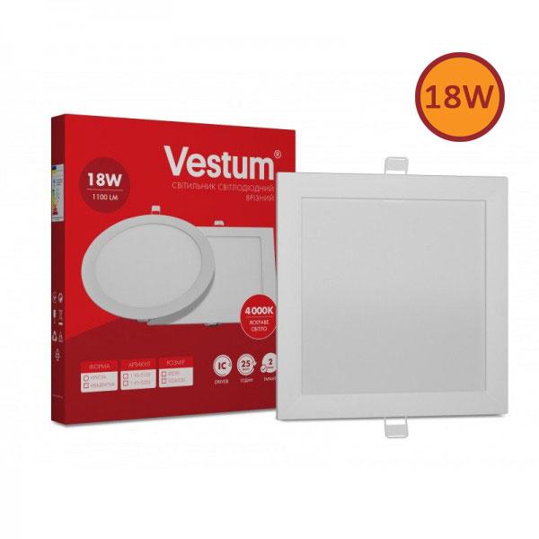 Світильник LED врізний квадратний світлодіодний Vestum 18W 4000K 220V