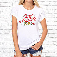 Женская футболка с принтом "Just merried" M, Белый Push IT