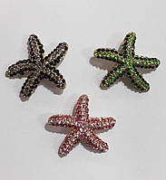 Золотистая женская брошь со стразами Морская звезда 4 см, Розовая, черная, зелёная