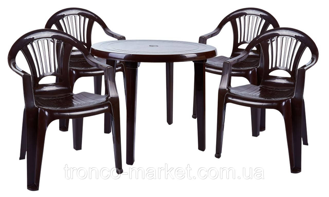 Набор садовой мебели Стол "Круг" и 4 стула "Луч", коричневый, пластиковый - фото 1 - id-p1141790293