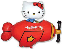 Фигурный фольгированный шарик Hello Kitty в самолете 77 x 92 см, Красный