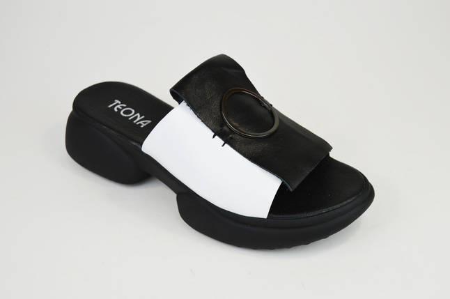 Шльопанці Teona 20107 Чорно-білі шкіра 37 розмір 24 см, фото 1