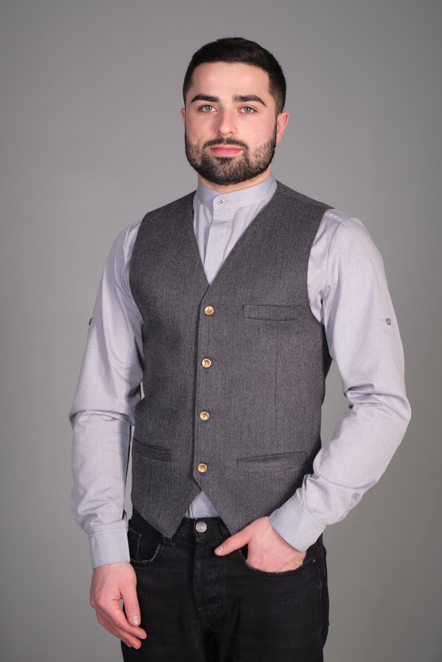 Чоловічий жилет для офіціанта і бармена сірого кольору, фото 1