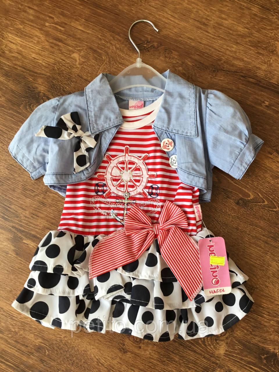 Дитячий костюм для дівчинки з джинсовою накидкою, фото 1