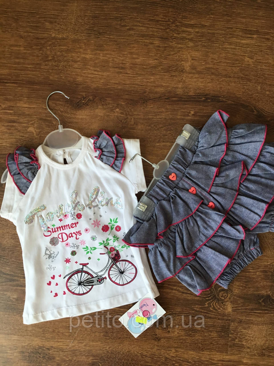 Дитячий костюм для дівчинки з спідницею і футболкою, фото 1