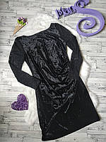 Вечернее платье New Fashion женское черное бархат с гипюром размер 48 L