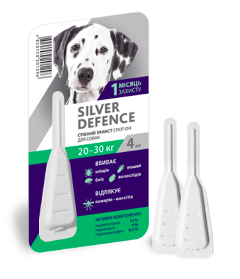 Краплі на холку Silver Defence від паразитів для собак вагою 20-30 кг, 4 мл — 1 піпетка