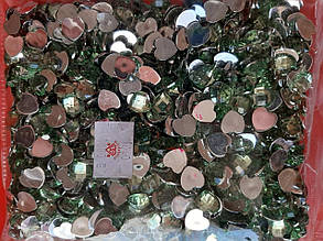 Акрилові стрази, кабасони "Серце" зелений 10 мм 1000 шт.