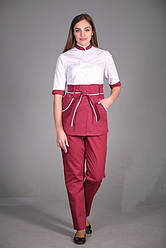 Костюм для покоївки з коротким рукавом бордового кольору