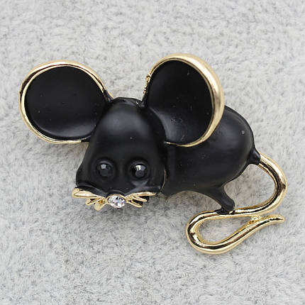 Брошка металева золотиста мишка покрита кольоровою чорною емаллю розмір виробу 45х30 мм., фото 1
