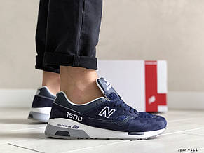 Замшеві чоловічі кросівки New Balance 1500,сині з білим, фото 2