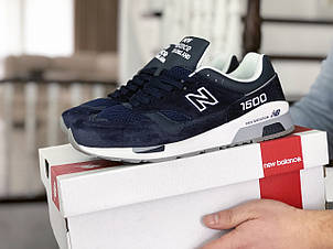 Замшеві чоловічі кросівки New Balance 1500,сині з білим, фото 2