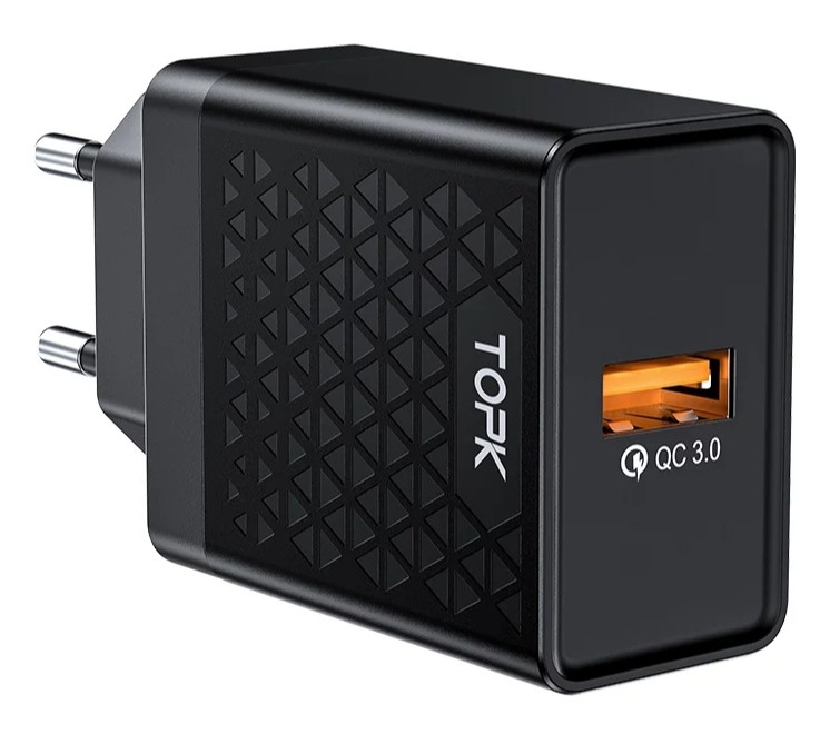 Оригінальний зарядний блок живлення TOPK швидка зарядка Quick Charge 3.0 Чорний та білий
