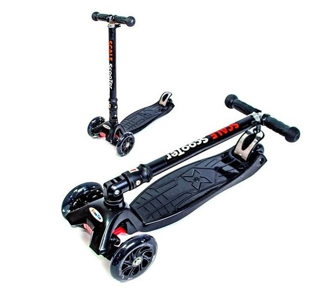 Самокат триколісний дитячий Maxi складаний кермо колеса светяться. Black., фото 1