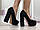 Жіночі туфлі на широкому каблуці і стрипі, чорна замша, фото 7