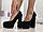 Жіночі туфлі на широкому каблуці і стрипі, чорна замша, фото 8