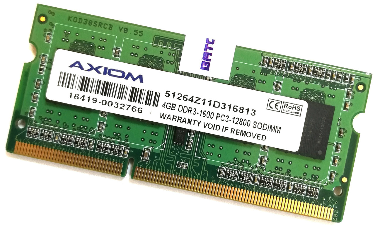 Оперативна пам'ять для ноутбука Axiom SODIMM DDR3 4Gb 1600MHz PC3-12800S 1R8 CL11 (51264Z11D316813) Б/В