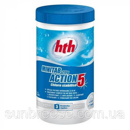 5в1 hth 1.2 кг (20г медленно растворимые хлорные таблетки) Minitab 20g Action 5 - фото 1 - id-p1142378592