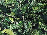 Лен Принт Тропические листья на черном