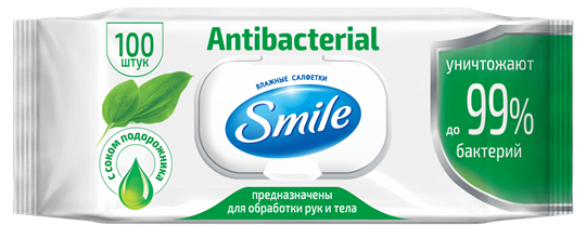 Вологі серветки з антибактеріальним ефектом Smile Antibacterial 100 шт.