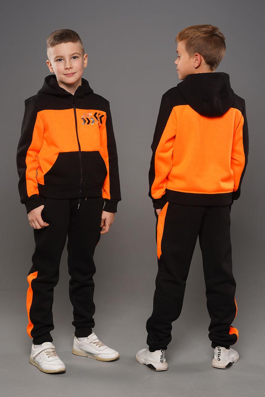 Cпортивний костюм дитячий для хлопчика підлітка утеплений зимовий на флісі Owen Помаранчевий модний на зиму