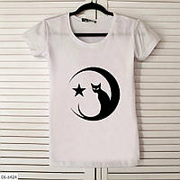 Прикольная женская футболка Котик на луне