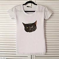 Летняя футболка с чёрным котиком