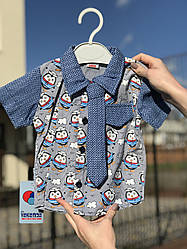 Сорочка для хлопчика "Пингвинчик" 6-12 міс (Зростання 68-80 см), з краваткою на резинці.