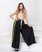 Стильные женские брюки-юбка длинные широкие в пол с пояском-завязкой черные с желтым 50-52, 54-56