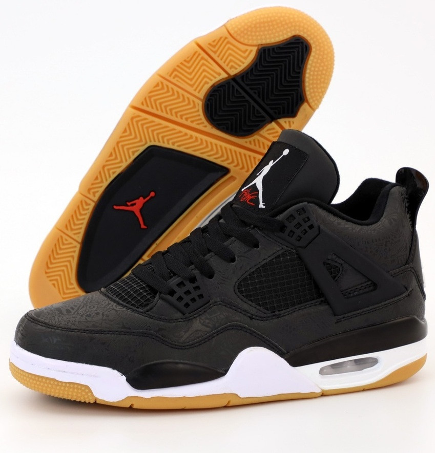 Чоловічі кросівки Air Jordan 4 Retro чорний з білим 41-46р. Живе фото (топ ААА+), фото 1