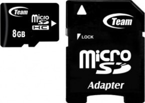 Картка пам'яті MicroSDHC 8GB Team Class 4 + SD Adapter (TUSDH8GCL403)