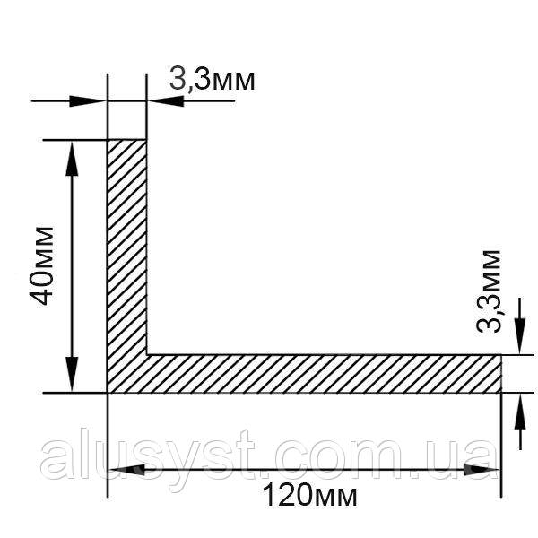 120х40х3 / 50 см / Кутник різнобічний / без покриття
