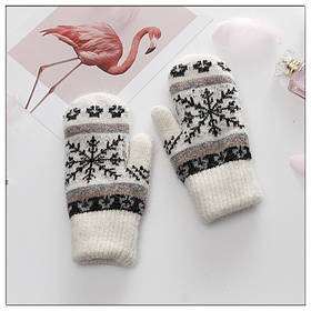 Жіночі зимові рукавиці з малюнком бежеві, опт